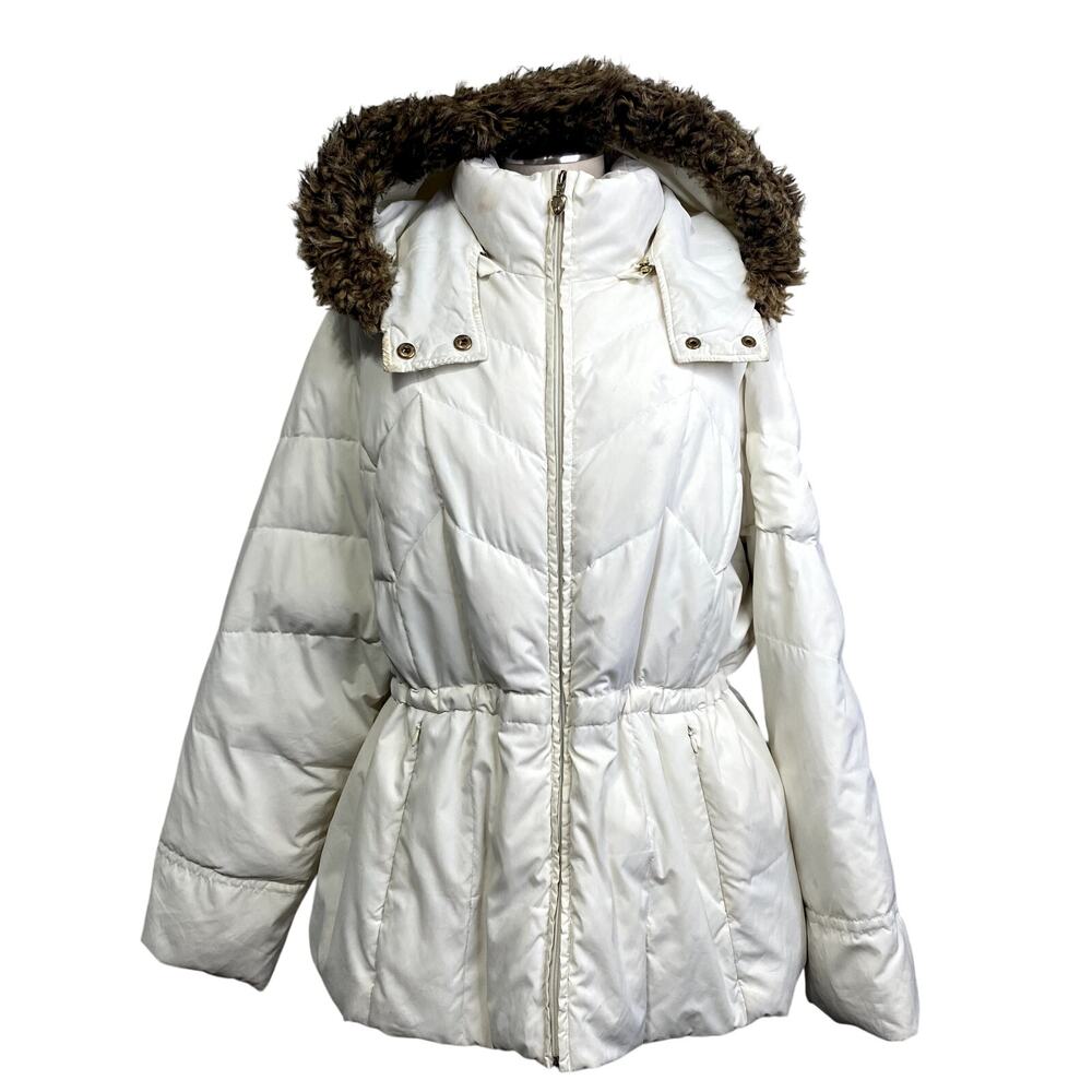 Vtg Y2k Fur Lined Hood White Puffer Jacket Parka Grunge Emo *Flaws*‎ sz 2XL
